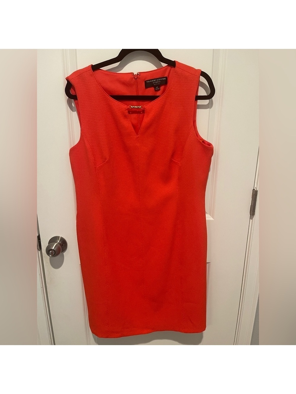 Orange (Reddish) Sleeveless V-Neck Sheath Dress for Work